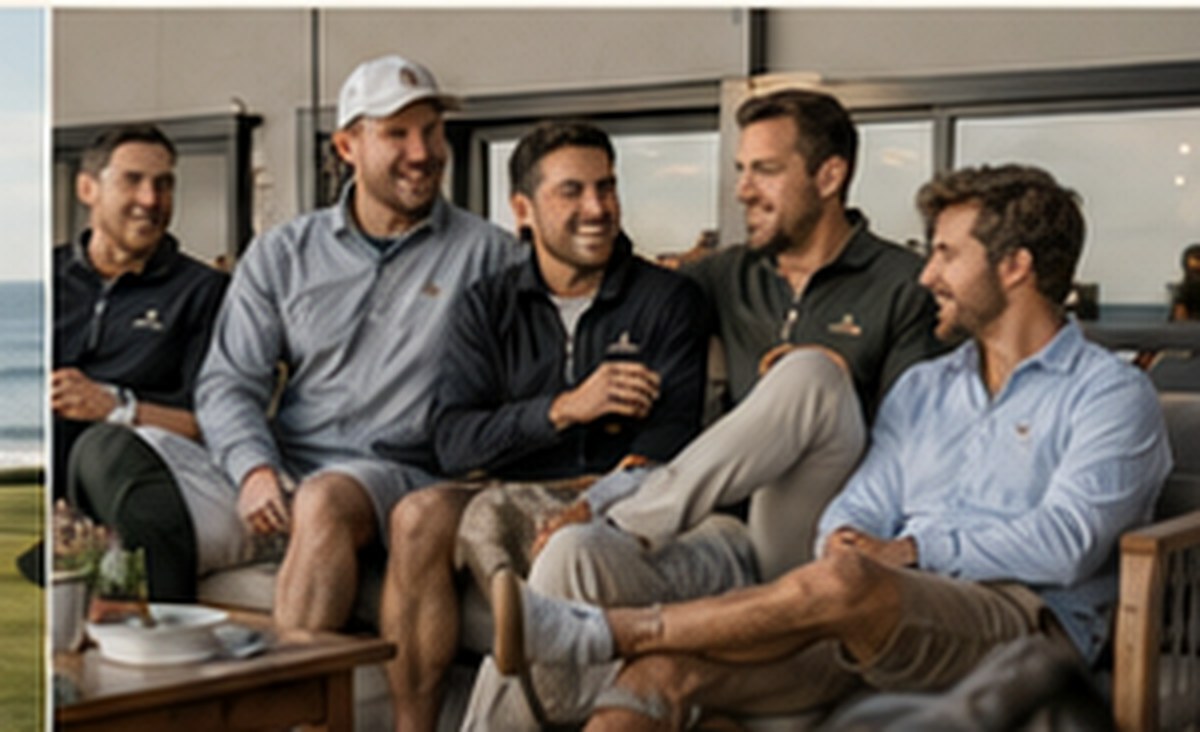Friends relaxing after a golf round