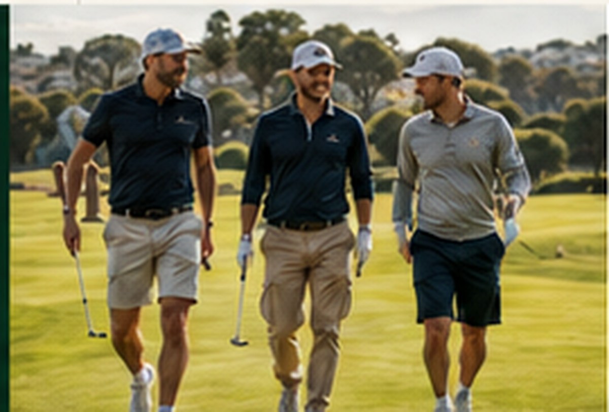 Golfers walking and talking together